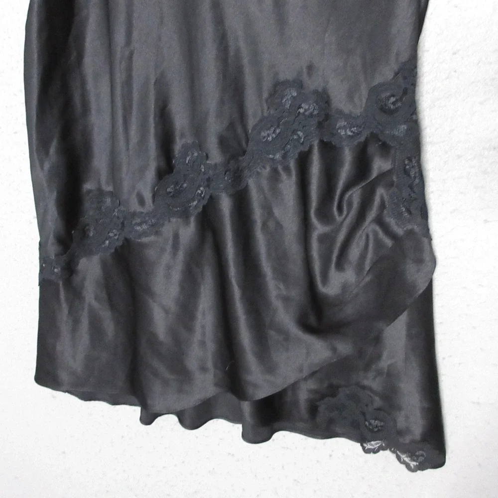 Vintage Victorias Secret Gold Label Slip Dress Black Lace Trim Y2K Mini Nightie